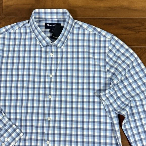 Mizzen + Main Men's Size XXL Blue Check Trim Fit Leeward Button Up Shirt L/S